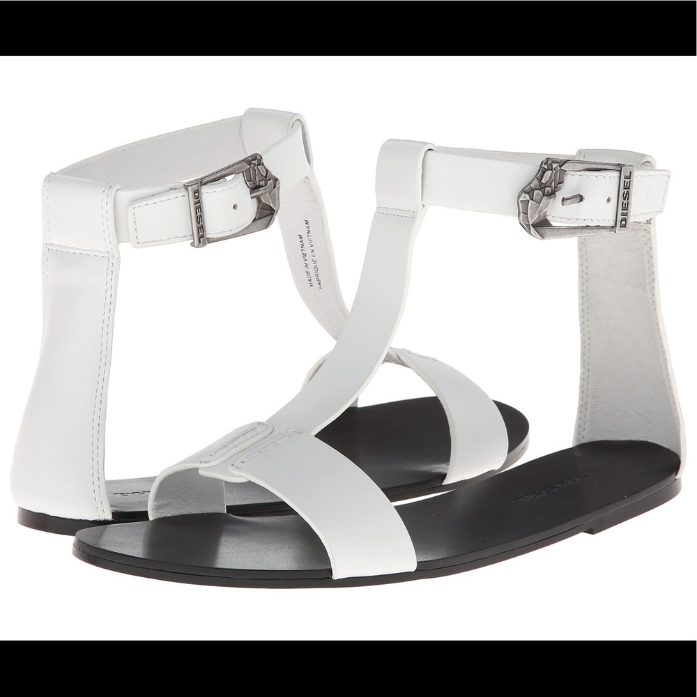 Diesel white leather sandals size 39